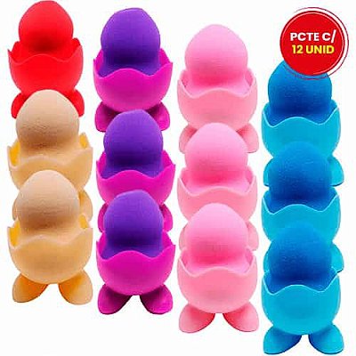 Esponja para Maquiagem com Suporte de Silicone Beauty - Pcte c/ 12 unid