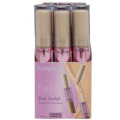 Corretivo e Contorno Duo Sculpt Feels Amêndoa 30/Bombom 10 Ruby Rose HB-8101 - Box c/ 12 unid