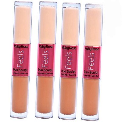 Corretivo e Contorno Duo Sculpt Feels Café com Leite 40/Brownie 20 Ruby Rose HB-8101 - Kit c/ 04 unid