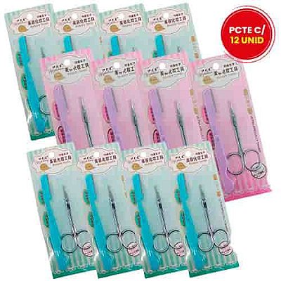 Kit de Navalha e Tesoura WL-168-1 - Pcte c/ 12 unid