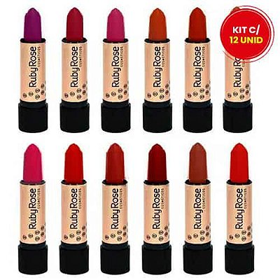 Batom Bastão Matte Ruby Rose HB-8516 - Kit c/ 12 unid