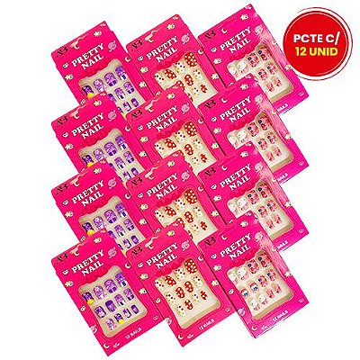 Unhas Postiças Infantil Pretty Nail SM756-046-10-4 - Pcte c/ 12 unid