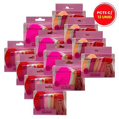 Kit Esponja para Maquiagem e Escova de Limpeza Facial Sabrina Sato SS-1137 - Pcte c/ 12 unid
