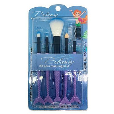 Kit com 05 Pincéis para Maquiagem Sereia Bilansy BK044