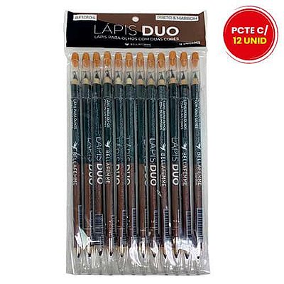 Lápis Duo para Olhos Preto e Marrom com Apontador Bella Femme BF10104 - Pcte c/ 12 unid