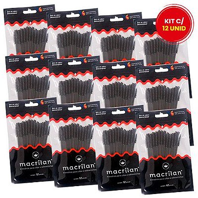 Escovas para Cílios e Sobrancelhas com 12 unidades Macrilan EJ302 - Kit c/ 12 unid