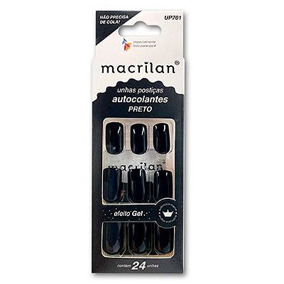 Unhas Postiças Autocolantes Efeito Gel Preto Macrilan UP701