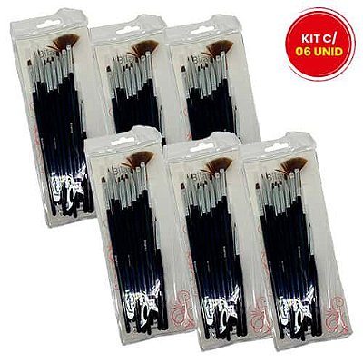 Kit com 15 Pincéis para Unhas Bilansy PNL208 - Kit c/ 06 unid