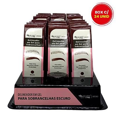 Delineador em Gel para Sobrancelhas Cor Escuro Max Love -  Box c/ 24 unid