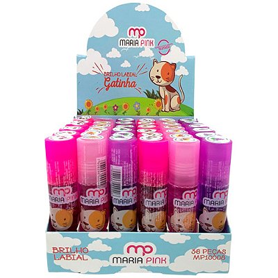 Brilho Labial Infantil Gatinha Maria Pink MP10008 - Box c/ 36 unid