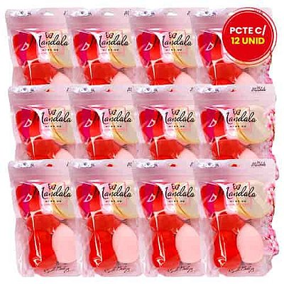 Kit com 09 Esponjas para Maquiagem Mandala FP-298 - Pcte c/ 12 unid