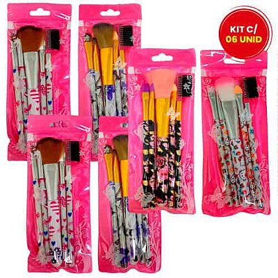 Kit com 05 Pincéis para Maquiagem QBM00803 - Kit c/ 06 unid