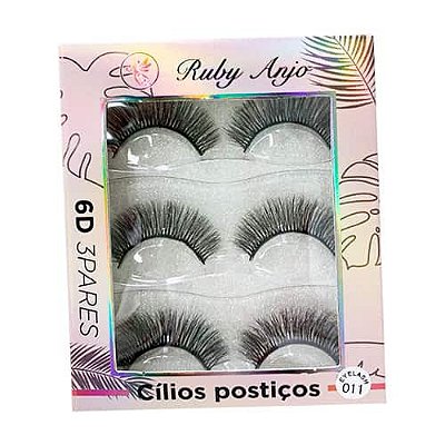 Cílios Postiços com 03 Pares 6D 011 Ruby Anjo RA-225