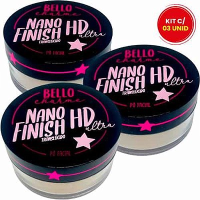 Pó Facial Translúcido HD Ultra Nano Finish Bello Charme BC34 - Kit c/ 03 unid