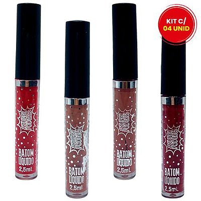 Mini Batom Líquido com Cera de Abelha Super Poderes BATLMSP - Kit c/ 04 unid