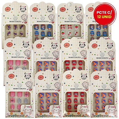 Unhas Postiças Infantil Autocolantes Make Lolita ML-123 - Pcte c/ 12 unid