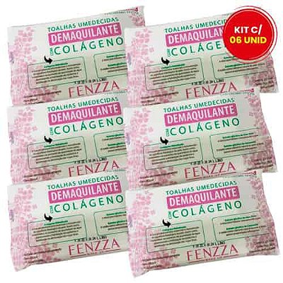 Toalhas Umedecidas Demaquilante com Colágeno Fenzza FZ51007 - Kit  c/ 06 unid