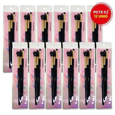 Kit com 03 Pincéis para Maquiagem Mandala PM-372 - Pcte c/ 12 unid