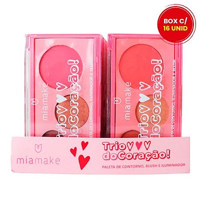 Paleta de Contorno, Blush e Iluminador Trio do Coração Mia Make MM0711B1 - Box c/ 16 unid