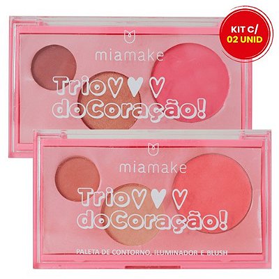 Paleta de Contorno, Blush e Iluminador Trio do Coração Mia Make MM0711B1 - Kit c/ 02 unid