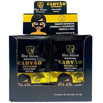 Máscara Facial Sachê Carvão Ativado Detox Blue Moon - Box c/ 50 unid