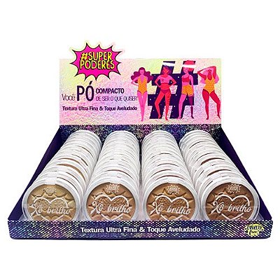 Pó Compacto Xô Brilho Tons Claros Cor 01 ao 04 Super Poderes - Box c/ 48 unid