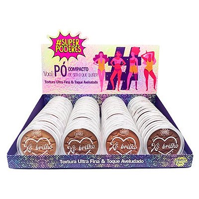 Pó Compacto Xô Brilho Tons Escuros Cor 05 ao 08 Super Poderes - Box c/ 48 unid
