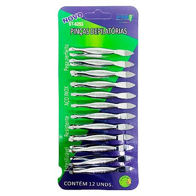 Pinças Depilatórias Stylo ST-6253 - Cartela c/ 12 unid