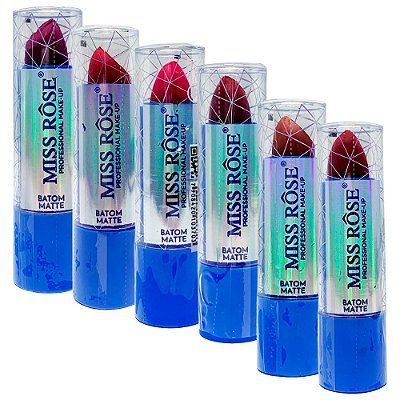 Batom Bastão Matte 6 Cores Miss Rôse MR008 - Kit c/ 06 unid