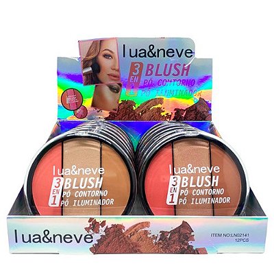 Paleta de Blush, Contorno e Iluminador 3 em 1 Lua & Neve LN02141 - Box c/ 12 unid