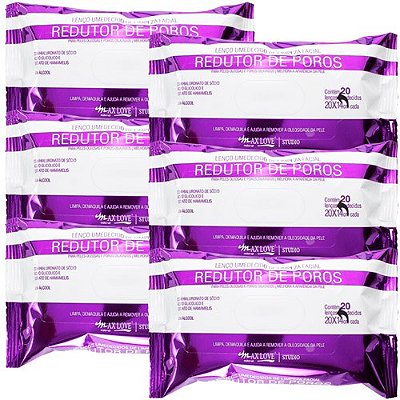 Lenço Umedecido de Limpeza Facial Redutor de Poros Max Love - Kit c/ 06 unid