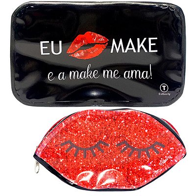 Kit com 02 Necessaire Eu amo Make Trilharty KO06