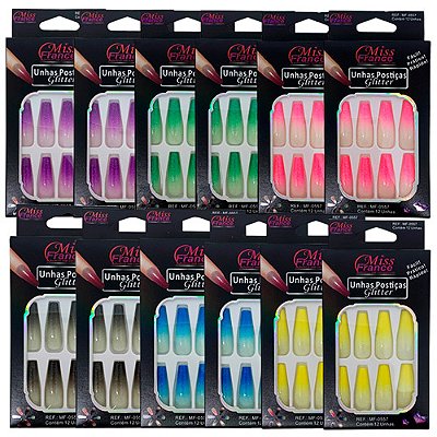 Unhas Postiças Glitter Miss France MF-0557 - Pcte c/ 12 unid