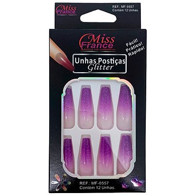 Unhas Postiças Glitter Miss France MF-0557