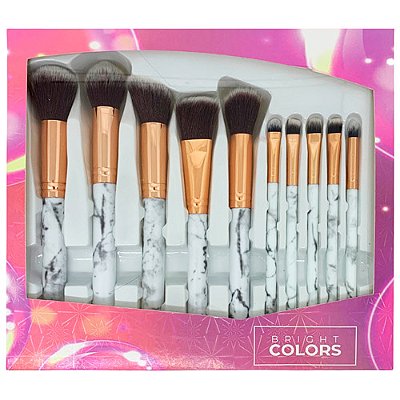 Kit com 10 Pincéis para Maquiagem Bright Colors Bello Charme BC-214