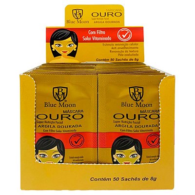 Máscara Facial Ouro Argila Dourada Blue Moon - Box c/ 50 unid