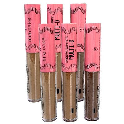 Corretivo Líquido Matte Multi-D Vitamina E Cores Escuras Mia Make 249 - Kit c/ 06 unid
