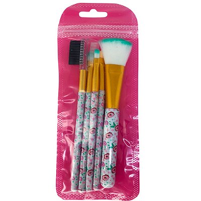 Kit com 05 Pincéis para Maquiagem Estampado