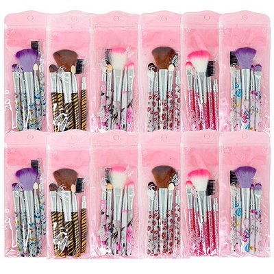 Kit com 05 Pincéis para Maquiagem Miss France MF-8912 - Pcte c/ 12 unid