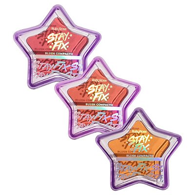 Blush Compacto Estrela Grupo 01 Stay Fix Ruby Rose HB-574-G1 - Kit c/ 03 unid