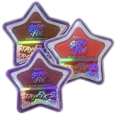 Blush Compacto Estrela Grupo 02 Stay Fix Ruby Rose HB-574-G2 - Kit c/ 03 unid