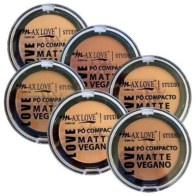 Pó Compacto Matte Vegano Love Tons 46 ao 51 Max Love - Kit c/ 06 unid