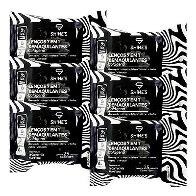 Lenço Demaquilante 7 em 1 Colageno Shine's SH4006-01 - Kit c/ 06 unid