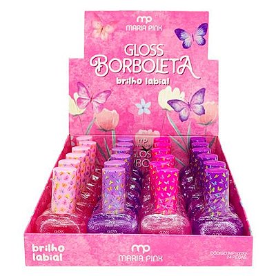 Brilho Labial Borboleta Maria Pink MP10032 - Box c/ 24 unid