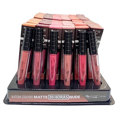 Batom Líquido Matte 30 Horas Nude Box 01 Cor 650 ao 655 Max Love - Box c/ 48 unid