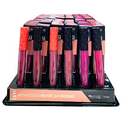 Batom Líquido Nude 24 Horas Box 02 Cor 07 ao 12 Max Love - Box c/ 48 unid