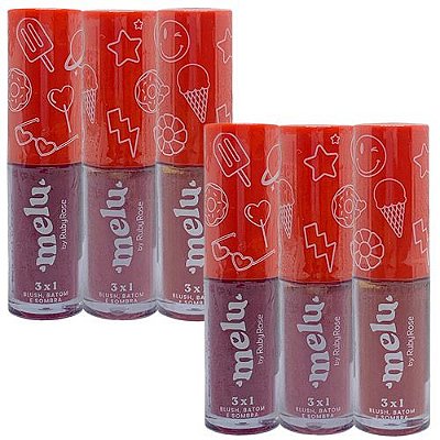 Blush, Batom e Sombra 3x1 Grupo 02 Melu Ruby Rose RR-1100-G2 - Kit c/ 06 unid