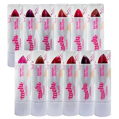 Batom Bastão Ultra Matte Grupo 03 Melu Ruby Rose RR-8521 - Kit c/ 12 unid