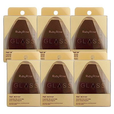 Esponja de Precisão para Maquiagem Flat Mirror Glass Ruby Rose HB-S06 - Pcte c/ 06 unid