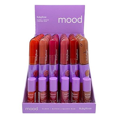 Gloss + Batom Líquido Duo Grupo 01 Mood Ruby Rose HB-F569-G1 - Box c/ 36 unid
